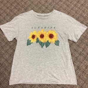 Awake Sunshine Sunflowers Raw Rolled Edge Gray Tee * Medium